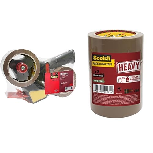 Scotch HV5066DB Handabroller HEAVY, 50 mm x 66 m, inklusiv 2 Rollen Klebeband, braun + HV5066TB Verpackungsklebeband HEAVY, 3 Rollen, 50 mm x 66 m, braun von Scotch