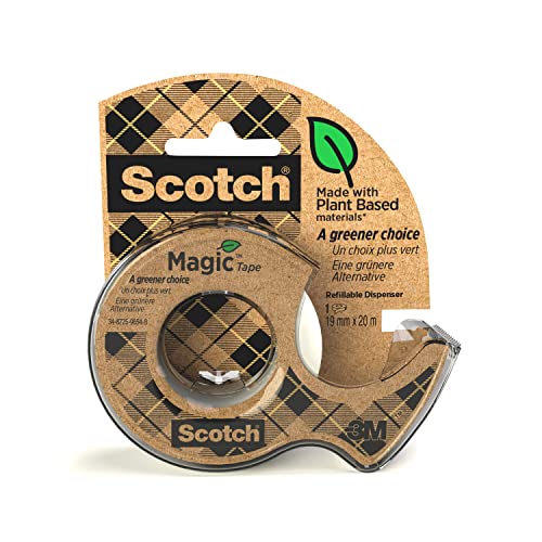 Scotch Magic Klebeband A Greener Choice 19 mm x 20 m im Handspender 100 % recycelt - Unsichtbares Klebeband mit Pflanzlichem Klebstoff zur Reparatur, Etikettierung und Versiegelung von Dokumenten von Scotch