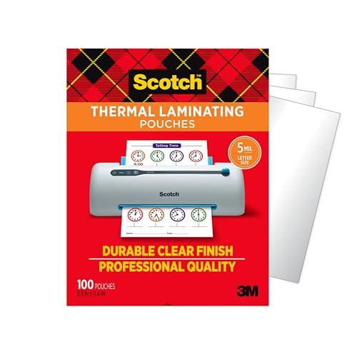 Scotch Thermo-Laminierfolien, Premium-Qualität, 5 mm dick für zusätzlichen Schutz, 100 Stück Laminierblätter in Briefgröße, unsere langlebigste Laminiertasche, 22,6 x 29 cm, transparent (TP5854-100) von Scotch