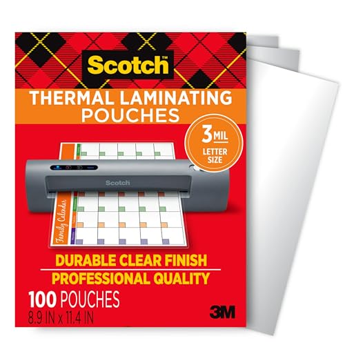 Scotch Thermo-Laminiertaschen, zur Verwendung mit Thermo-Laminiergeräten, 22,6 x 29,6 cm, Briefgröße, 100 Stück (1 Stück) von Scotch