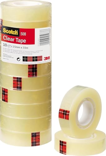 Scotch Transparentes Klebeband 508- 10 Rollen - 15mm x 33m - Durchsichtiges Allzweckband für Schule, Heim und Büro von Scotch