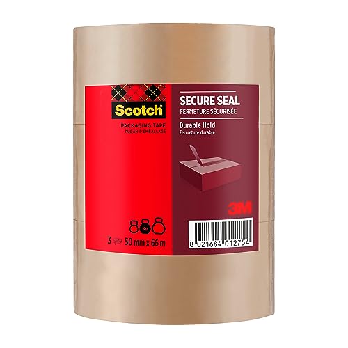 Scotch Verpackungsklebeband für einen sicheren Verschluss, Braun, 50 mm x 66 m, 3 Rollen/Packung von Scotch