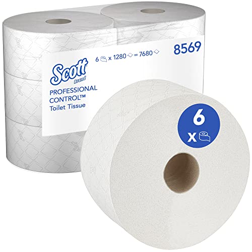 Scott Control Einzelblatt-Toilettenpapier mit Zentralentnahme 8569 – 2-lagiges Toilettenpapier – 6 Packungen x 1.280 Blatt (insges. 7.680) von Scott