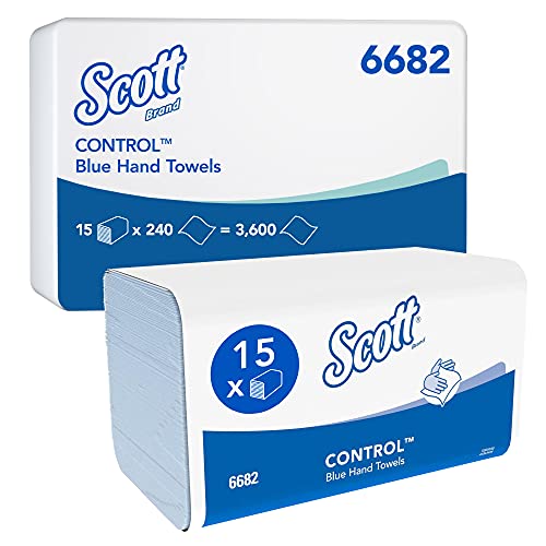 Scott Control Papierhandtücher mit Interfold-Faltung 6682 – blaue Falthandtücher – 15 Packungen x 240 Papiertücher mit V-Faltung (insges. 3.600) von Scott