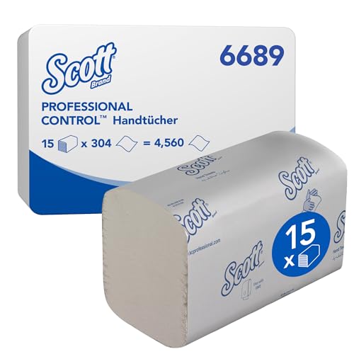 Scott Control Papierhandtücher mit Interfold-Faltung 6689 – Einmal-Papierhandtücher – 15 Packungen x 304 weiße Papierhandtücher (insges. 4.560), Klein von Scott