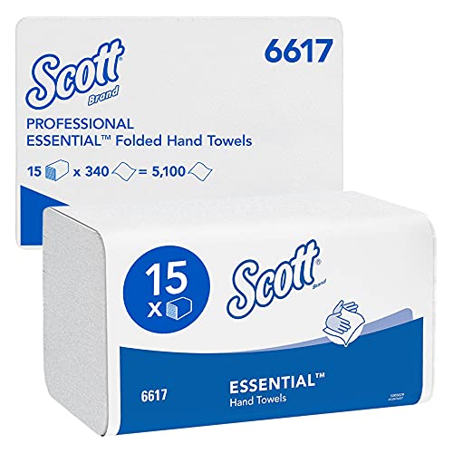 Scott Essential Interfold Papierhandtücher 6617 - Falthandtücher für Papierhandtuchspender - 15 x 340 Papiertücher 1-lagig von Scott