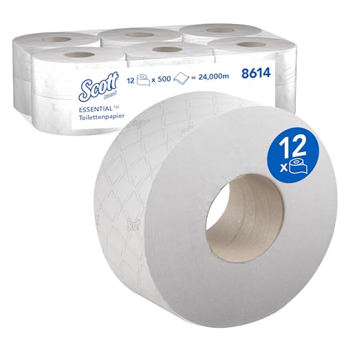 Scott Essential Jumbo Roll Toilet Tissue 8614 - 2 Ply Toilet Paper - 12 Rolls x 500 White Sheets (2,400m) von Scott