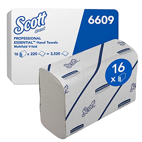 Scott Essential Papierhandtücher 6609 – Narrowfold-Handtuchpapier– 16 Clips x 220 weiße Papierhandtücher (insges. 3.520) von Scott