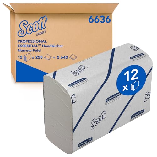 Scott Essential Papierhandtücher 6636 – Handtuchpapier mit Narrowfold – 12 Clips x 220 weiße Papierhandtücher (insges. 2.640) von Scott