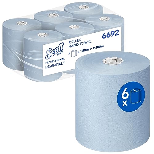 Scott Essential Rollenhandtücher 6692 – blaue Papiertücher – 6 x 350 m Papiertuchrollen (insges. 2.100 m) von Scott