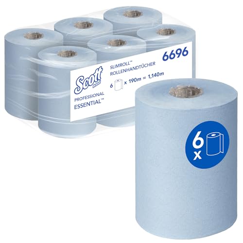 Scott Essential Slimroll Rollenhandtücher 6696 – blaue Papiertücher – EU Ecolabel zertifizierte Handpapiertücher, 6 x 190 m Rollenpapiertücher (insges. 1.140 m) von Scott