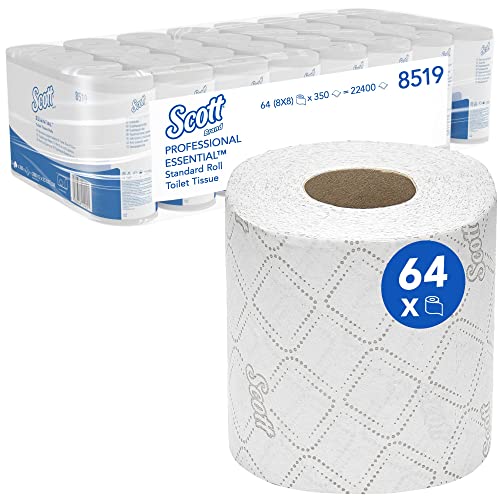 Scott Essential Toilettenpapier 8519 - 8 Toilettenpapierrollen x 350 Wc-papier Blätter (350 Blätter) - weiß, 2-lagig von Scott