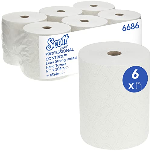 Scott Extra Strong Papierhandtücher 6686 – Handtuchpapier - 304 m langes, weißes, 1-lagiges Tuch pro Rolle (Ein Karton enthält 6 Rollen) von Scott