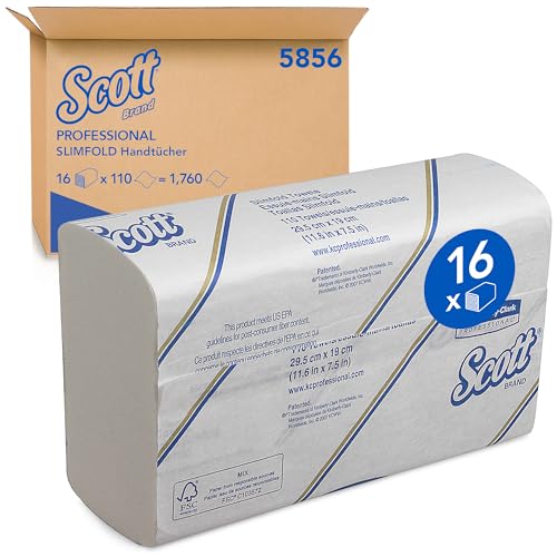 Scott Falthandtücher 5856, Papierhandtücher mit Airflex-Absorptionstechnologie, 1-lagig, 16 Packungen x 110 Blatt Papier, Weiß, weich, komfortabel, ultra-absorbierend und reißfest von Scott