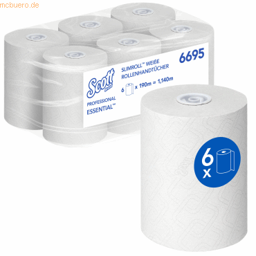 Scott Rollenhandtuch Essential 6695 1-lagig 190m AIRFLEX weiß 6 Stück Scott Rollenhandtuch Essential 6695 1-lagig 190m AIRFLEX weiß 6 Stück von Scott