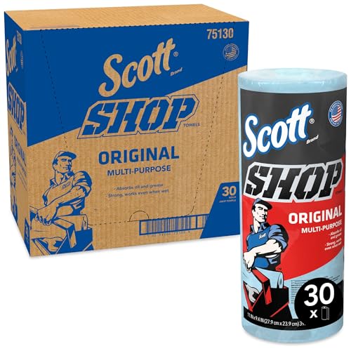Scott Shop Towels Original 75130 - Strapazierfähige Reinigungstücher in Blau - 30 Packungen mit 1 blauen Rolle à 55 Einmaltücher (1.650 Papiertücher insgesamt) von Scott