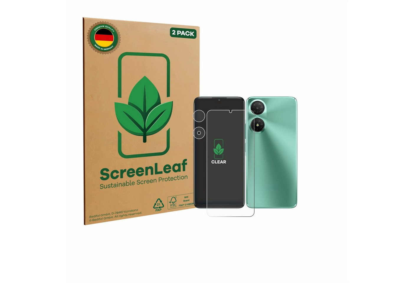 ScreenLeaf Displayschutzfolie Schutzfolie für Alcatel 3 (2025) (Display+Kamera), 2 Stück, nachhaltiger Displayschutz Schutz Folie Klar Transparent von ScreenLeaf
