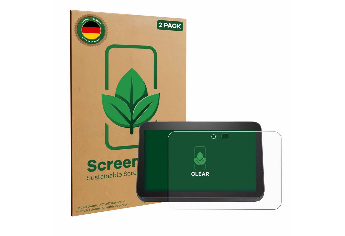 ScreenLeaf Displayschutzfolie Schutzfolie für Amazon Echo Show 8 2023 (3. Gen), 2 Stück, nachhaltiger Displayschutz Schutz Folie Klar Transparent von ScreenLeaf