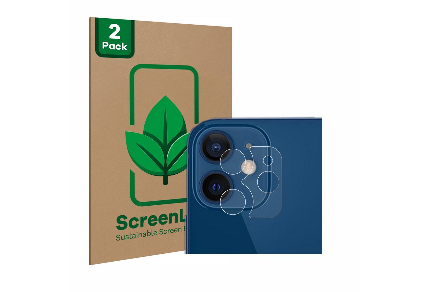ScreenLeaf Displayschutzfolie Schutzfolie für Apple iPhone 12 (NUR Kameraschutz), 2 Stück, nachhaltiger Displayschutz Schutz Folie Klar Transparent von ScreenLeaf