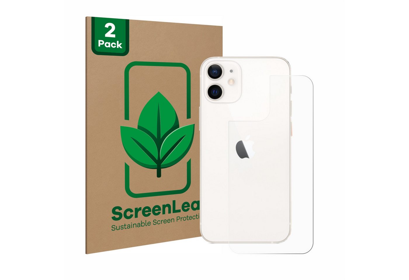 ScreenLeaf Displayschutzfolie Schutzfolie für Apple iPhone 12 mini (Rückseite), 2 Stück, nachhaltiger Displayschutz Schutz Folie Klar Transparent von ScreenLeaf