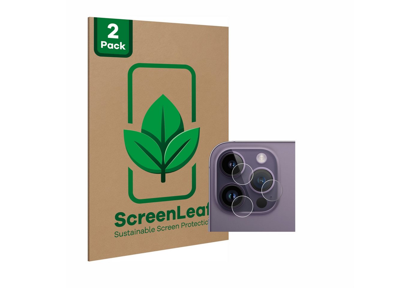 ScreenLeaf Displayschutzfolie Schutzfolie für Apple iPhone 14 Pro (NUR Kameraschutz), 2 Stück, nachhaltiger Displayschutz Schutz Folie Klar Transparent von ScreenLeaf