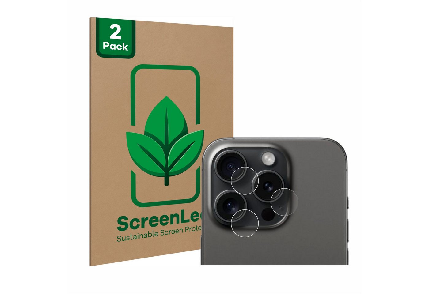 ScreenLeaf Displayschutzfolie Schutzfolie für Apple iPhone 15 Pro (NUR Kameraschutz), 2 Stück, nachhaltiger Displayschutz Schutz Folie Klar Transparent von ScreenLeaf