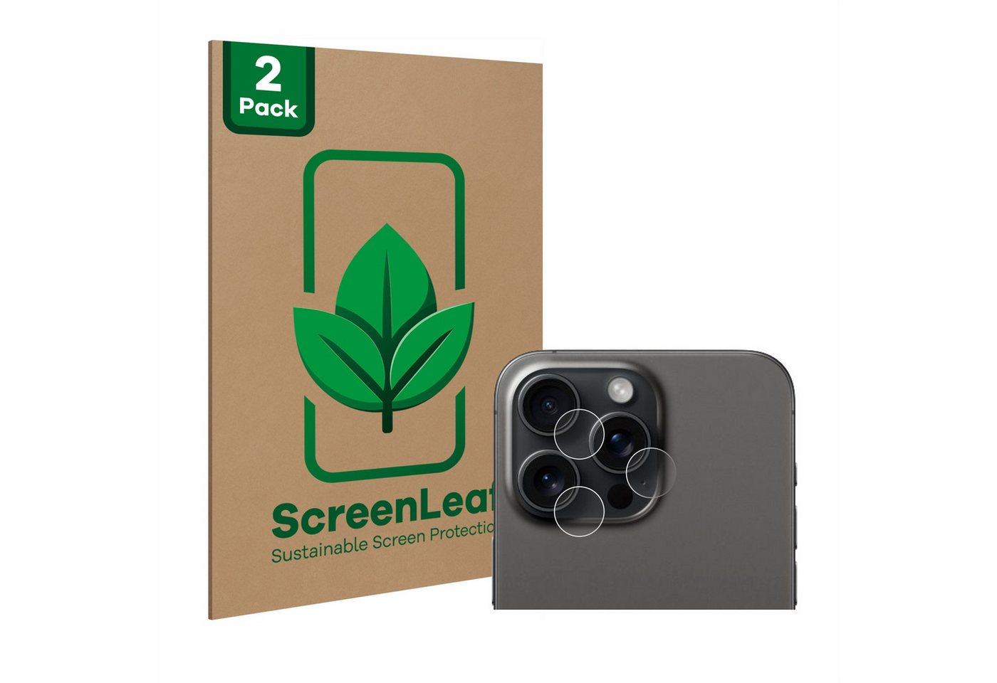 ScreenLeaf Displayschutzfolie Schutzfolie für Apple iPhone 15 Pro Max (NUR Kameraschutz), 2 Stück, nachhaltiger Displayschutz Schutz Folie Klar Transparent von ScreenLeaf