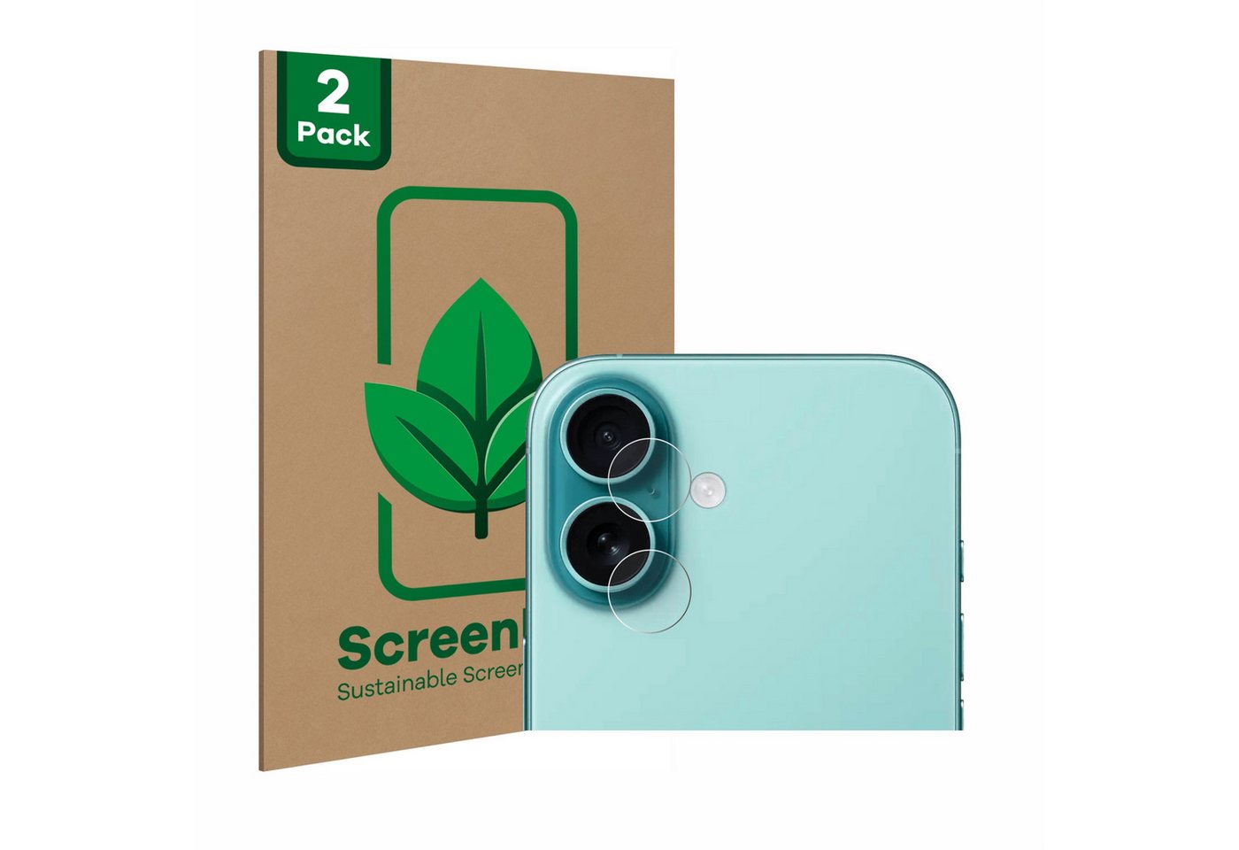 ScreenLeaf Displayschutzfolie Schutzfolie für Apple iPhone 16 (NUR Kameraschutz), 2 Stück, nachhaltiger Displayschutz Schutz Folie Klar Transparent von ScreenLeaf