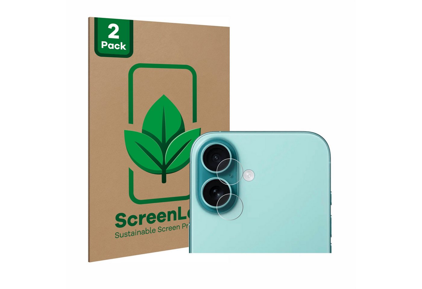 ScreenLeaf Displayschutzfolie Schutzfolie für Apple iPhone 16 Plus (NUR Kameraschutz), 2 Stück, nachhaltiger Displayschutz Schutz Folie Klar Transparent von ScreenLeaf