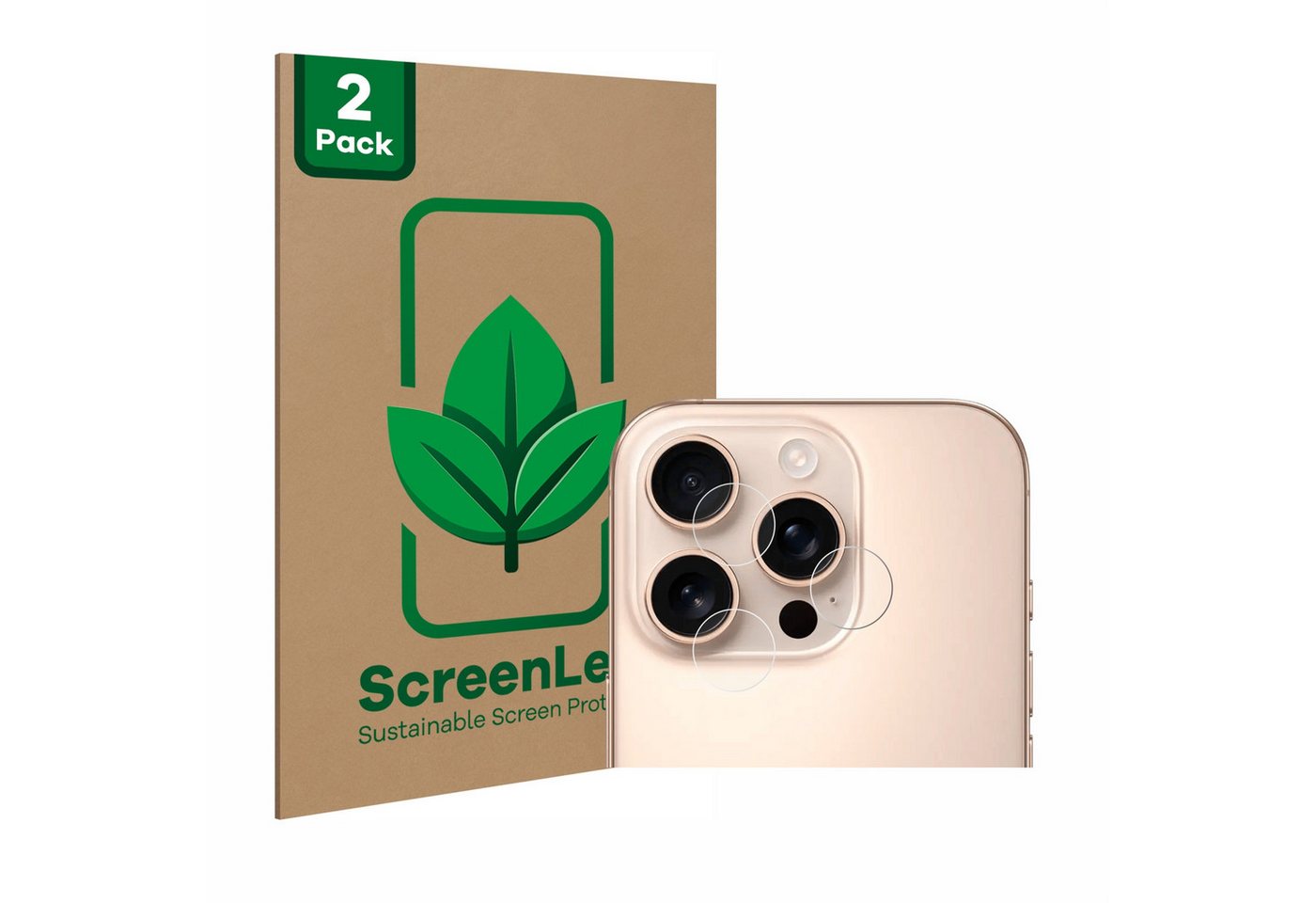 ScreenLeaf Displayschutzfolie Schutzfolie für Apple iPhone 16 Pro Max (NUR Kameraschutz), 2 Stück, nachhaltiger Displayschutz Schutz Folie Klar Transparent von ScreenLeaf