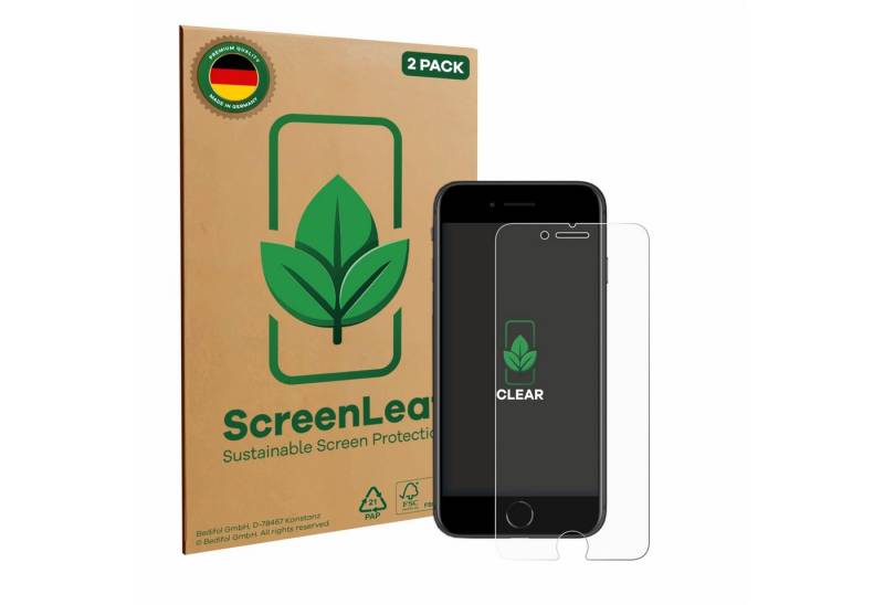 ScreenLeaf Displayschutzfolie Schutzfolie für Apple iPhone SE 2 2020, 2 Stück, nachhaltiger Displayschutz Schutz Folie Klar Transparent von ScreenLeaf