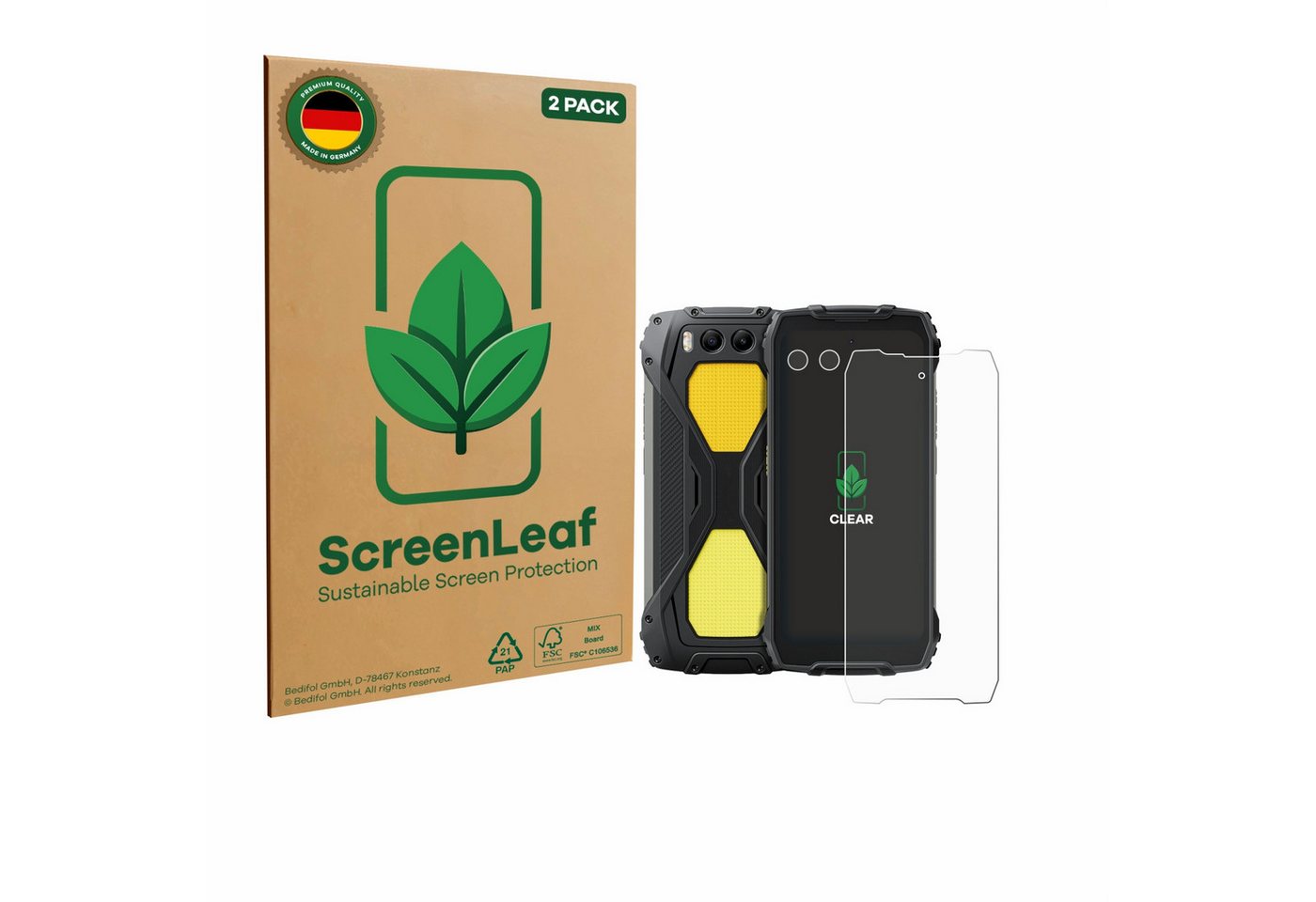 ScreenLeaf Displayschutzfolie Schutzfolie für Blackview BV7300 (Display+Kamera), 2 Stück, nachhaltiger Displayschutz Schutz Folie Klar Transparent von ScreenLeaf