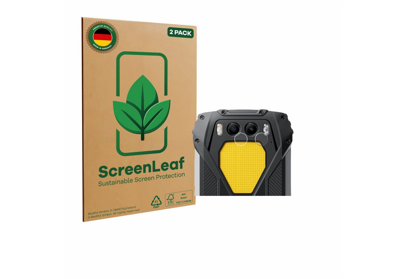ScreenLeaf Displayschutzfolie Schutzfolie für Blackview BV7300 (NUR Kameraschutz), 2 Stück, nachhaltiger Displayschutz Schutz Folie Klar Transparent von ScreenLeaf