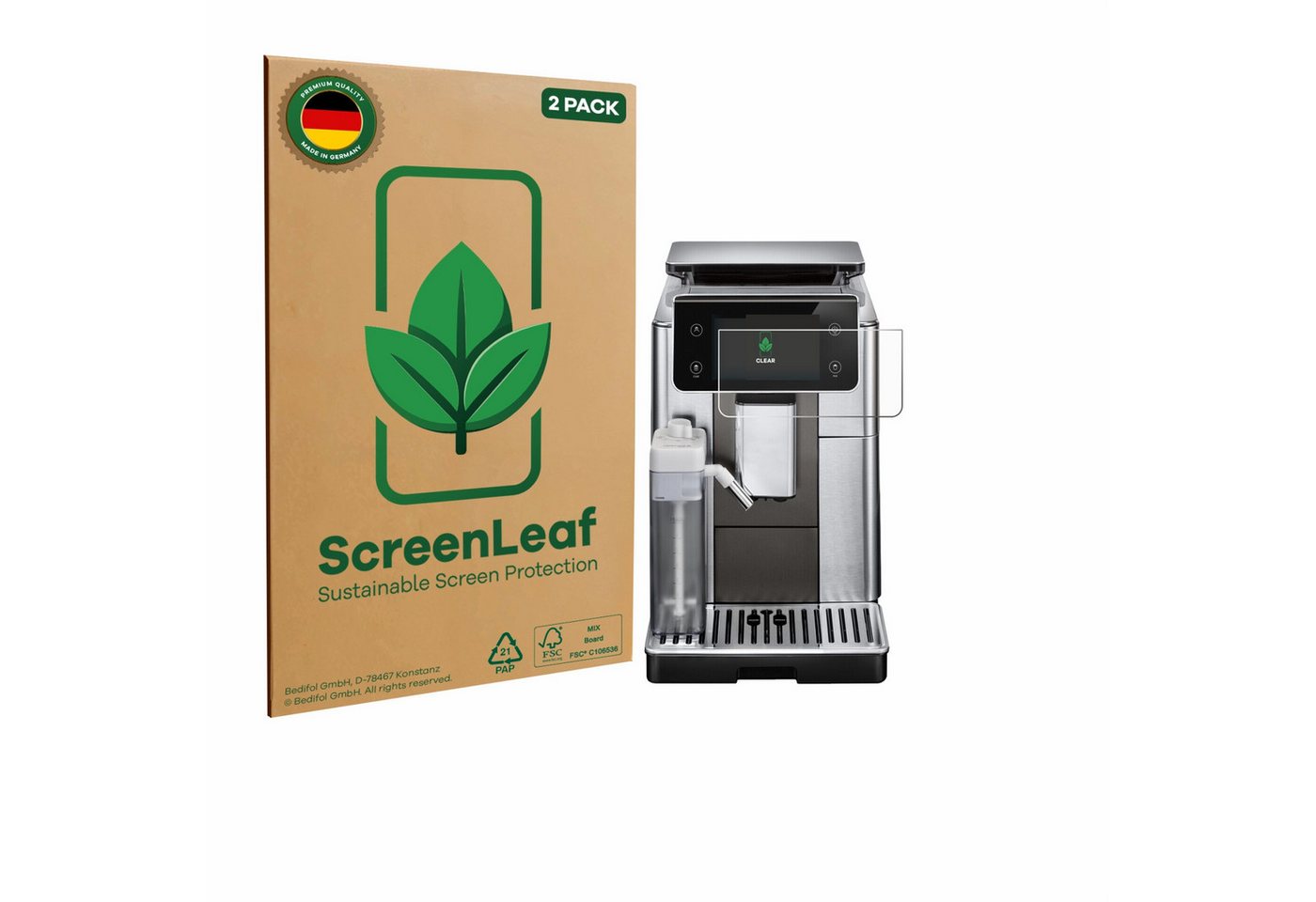 ScreenLeaf Displayschutzfolie Schutzfolie für DeLonghi PrimaDonna Aromatic ECAM630.75.TSM, 2 Stück, nachhaltiger Displayschutz Schutz Folie Klar Transparent ScreenLeaf Displayschutzfolie Schutzfolie für DeLonghi PrimaDonna Aromatic ECAM630.75.TSM, 2 Stück, nachhaltiger Displayschutz Schutz Folie Klar Transparent von ScreenLeaf