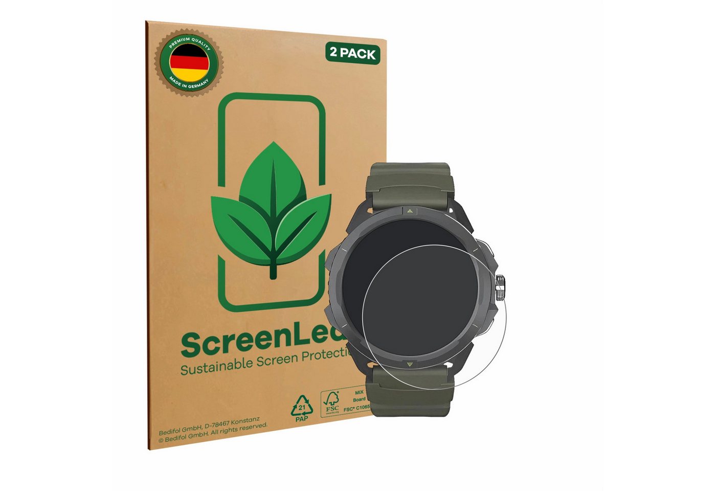 ScreenLeaf Displayschutzfolie Schutzfolie für Hammer Watch 2 Military Edition, 2 Stück, nachhaltiger Displayschutz Schutz Folie Klar Transparent ScreenLeaf Displayschutzfolie Schutzfolie für Hammer Watch 2 Military Edition, 2 Stück, nachhaltiger Displayschutz Schutz Folie Klar Transparent von ScreenLeaf