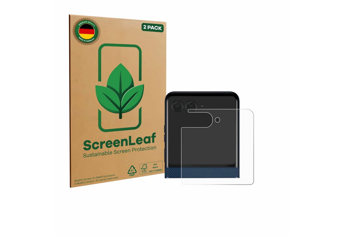 ScreenLeaf Displayschutzfolie Schutzfolie für Motorola Razr 60 (Hinteres Display), 2 Stück, nachhaltiger Displayschutz Schutz Folie Klar Transparent von ScreenLeaf