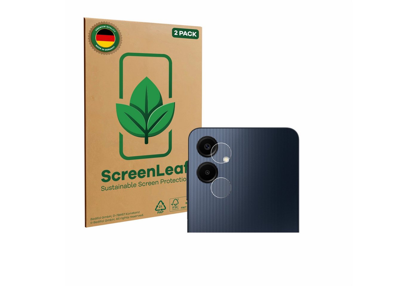 ScreenLeaf Displayschutzfolie Schutzfolie für Samsung Galaxy A06 5G (NUR Kameraschutz), 2 Stück, nachhaltiger Displayschutz Schutz Folie Klar Transparent von ScreenLeaf