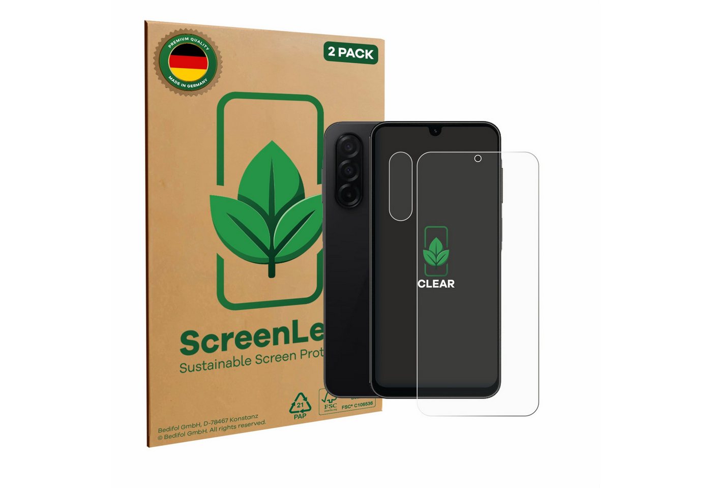 ScreenLeaf Displayschutzfolie Schutzfolie für Samsung Galaxy A26 5G (Display+Kamera), 2 Stück, nachhaltiger Displayschutz Schutz Folie Klar Transparent von ScreenLeaf