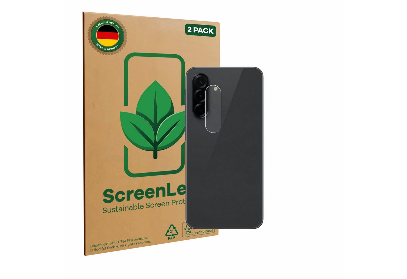 ScreenLeaf Displayschutzfolie Schutzfolie für Samsung Galaxy A36 5G (NUR Kameraschutz), 2 Stück, nachhaltiger Displayschutz Schutz Folie Klar Transparent von ScreenLeaf