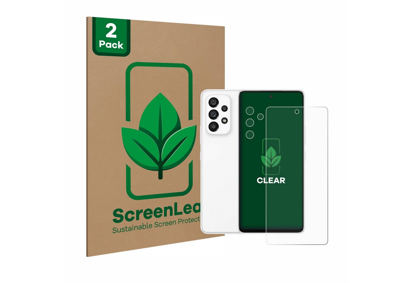 ScreenLeaf Displayschutzfolie Schutzfolie für Samsung Galaxy A53 5G (Display+Kamera), 2 Stück, nachhaltiger Displayschutz Schutz Folie Klar Transparent von ScreenLeaf