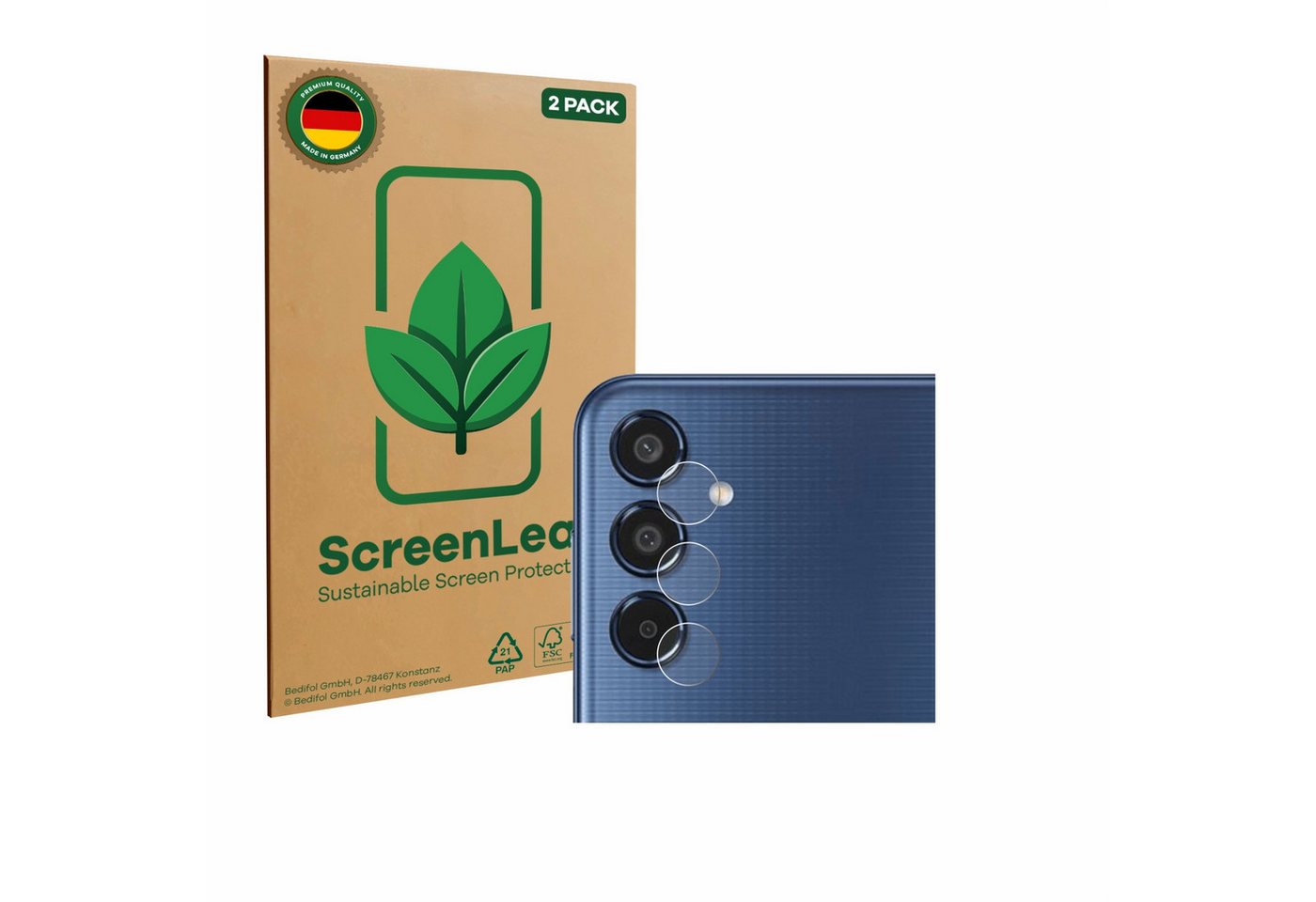 ScreenLeaf Displayschutzfolie Schutzfolie für Samsung Galaxy M35 (NUR Kameraschutz), 2 Stück, nachhaltiger Displayschutz Schutz Folie Klar Transparent von ScreenLeaf
