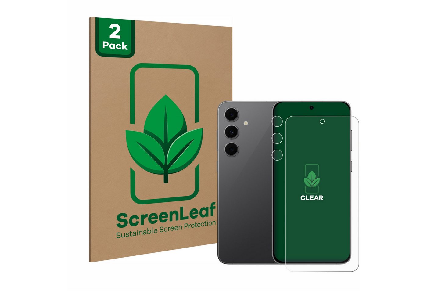 ScreenLeaf Displayschutzfolie Schutzfolie für Samsung Galaxy S24 FE (Display+Kamera), 2 Stück, nachhaltiger Displayschutz Schutz Folie Klar Transparent von ScreenLeaf