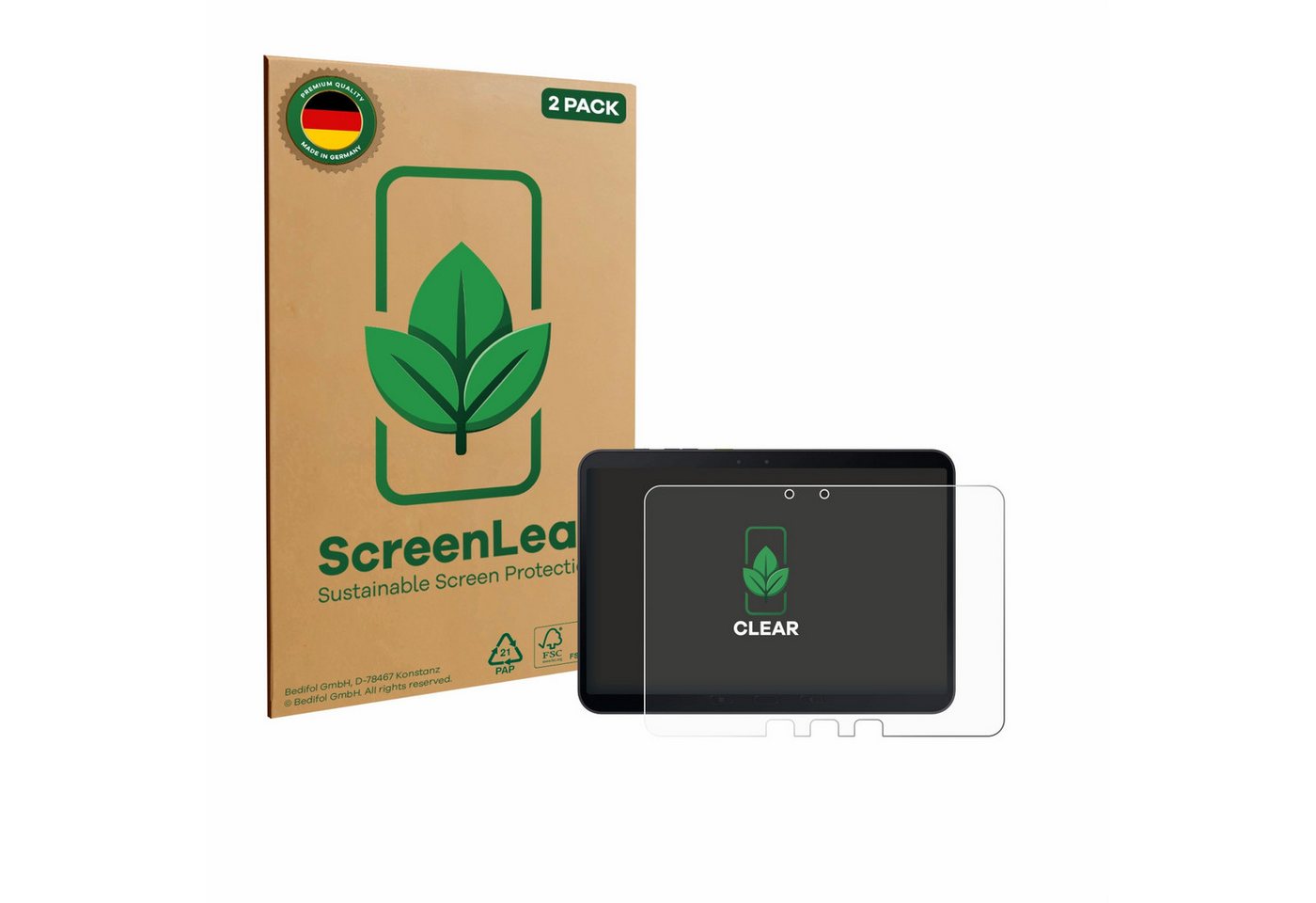 ScreenLeaf Displayschutzfolie Schutzfolie für Samsung Galaxy Tab Active 5 Pro (im Querformat), 2 Stück, nachhaltiger Displayschutz Schutz Folie Klar Transparent von ScreenLeaf