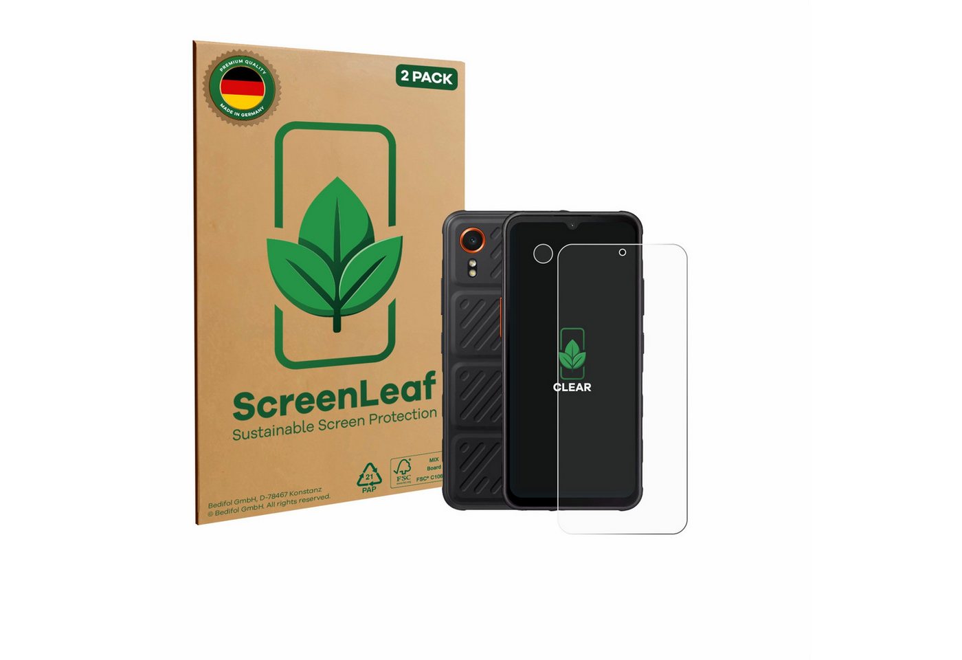 ScreenLeaf Displayschutzfolie Schutzfolie für Samsung Galaxy XCover 7 Pro (Display+Kamera), 2 Stück, nachhaltiger Displayschutz Schutz Folie Klar Transparent von ScreenLeaf