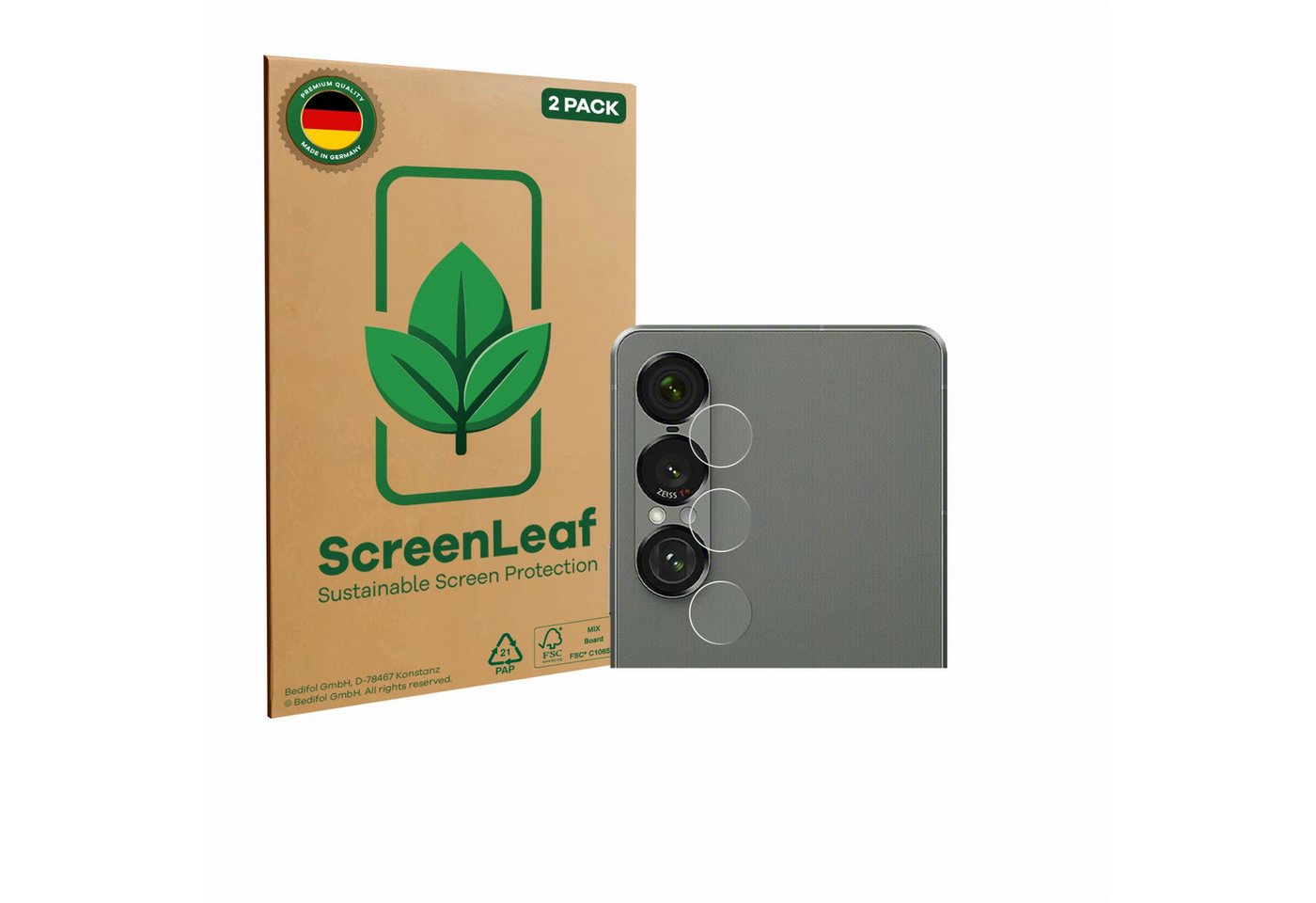 ScreenLeaf Displayschutzfolie Schutzfolie für Sony Xperia 1 VII (NUR Kameraschutz), 2 Stück, nachhaltiger Displayschutz Schutz Folie Klar Transparent von ScreenLeaf