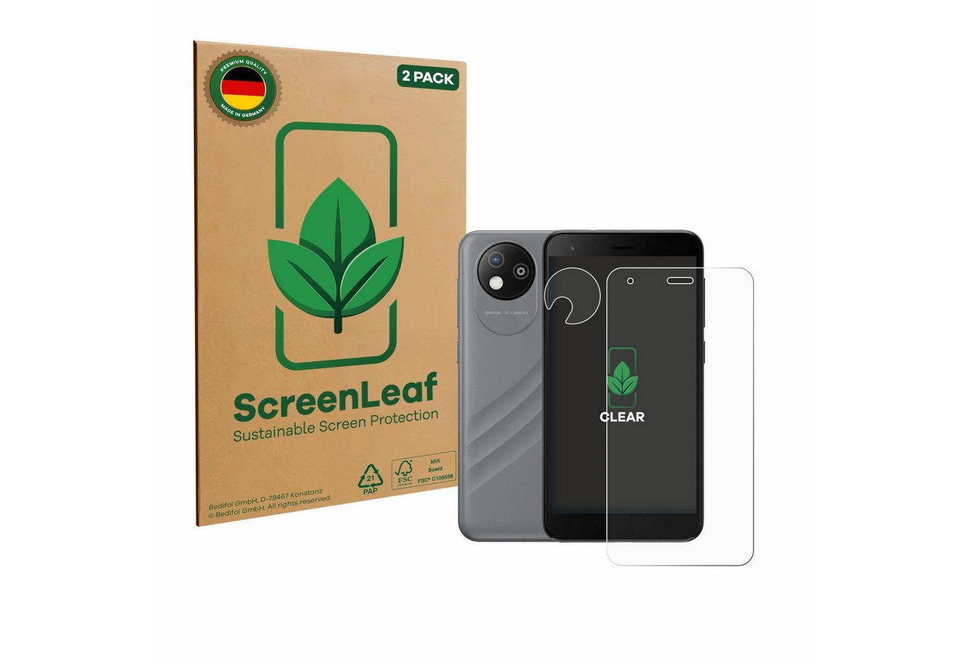 ScreenLeaf Displayschutzfolie Schutzfolie für ZTE Blade A35 lite (Display+Kamera), 2 Stück, nachhaltiger Displayschutz Schutz Folie Klar Transparent von ScreenLeaf