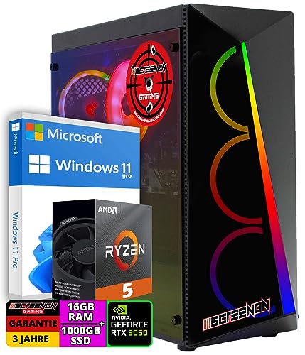 ScreenOn Gaming PC Ryzen 5 5600G • Geforce RTX 3050 (8 GB) Grafikkarte • 16 GB RAM DDR4 3200 MHz • 1000 GB m.2 • Windows 11 Pro • WLAN 300 MBit/s • Gaming PC Computer mit 3 Jahren Garantie! von ScreenOn