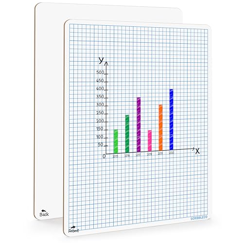 SCRIBBLEDO Trocken abwischbares Whiteboard, 22.9x30.5 cm, doppelseitig, trocken abwischbar, mit Raster für Zuhause, Schule, Kinder und Studenten, tragbares Gitterbrett für Grafik und Geometrie von Scribbledo