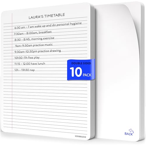 Scribbledo Whiteboard-Blätter für Studenten, liniert, 22,9 x 30,5 cm, trocken abwischbar, liniert, Schreibtafel, Whiteboard-Blätter, Heimschule, Lehrer, Klassenzimmer, 10 Stück von Scribbledo