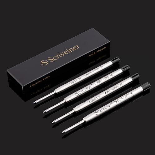 Scriveiner Kugelschreibermine Schwarz Medium - 4 Kugelschreiberminen Design-Stifte - Sicherheits-Keramik Nicht trockener Roller Pen Mine M von Scriveiner